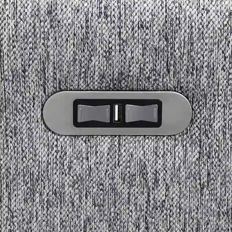 Divano sezionale a L rivestito in lino con 2 poltrone reclinabili elettriche e porta USB per soggiorno