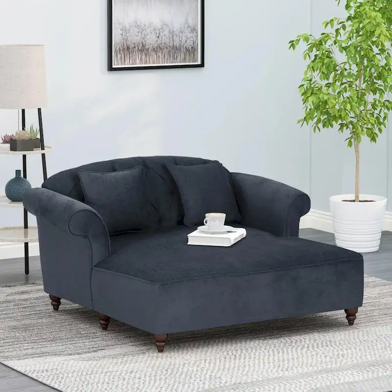 Divanetto con chaise longue imbottito in tessuto color Antracite 66 con gambe in betulla