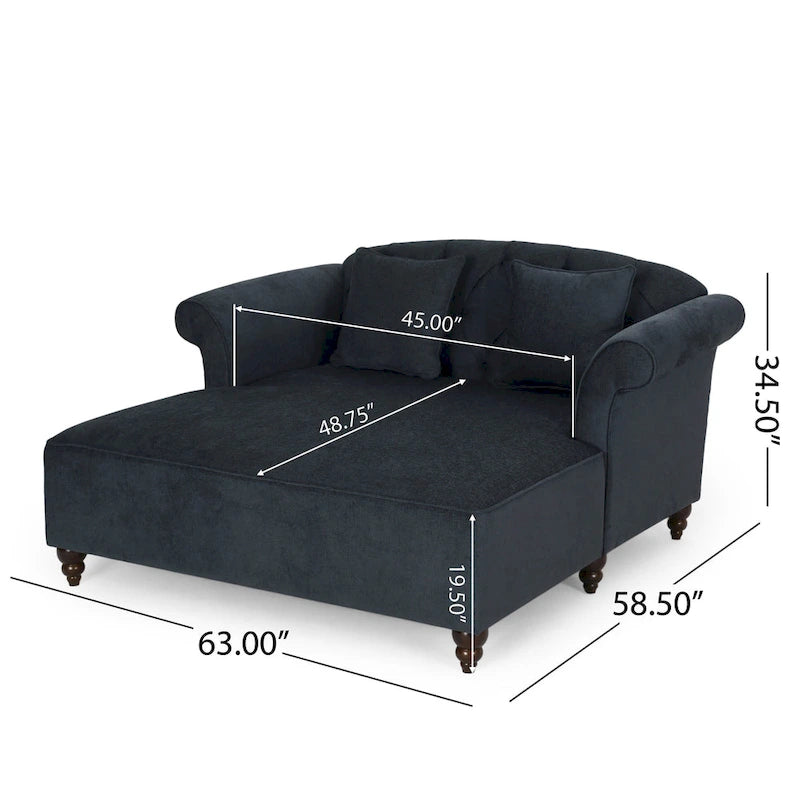 Divanetto con chaise longue imbottito in tessuto color Antracite 66 con gambe in betulla