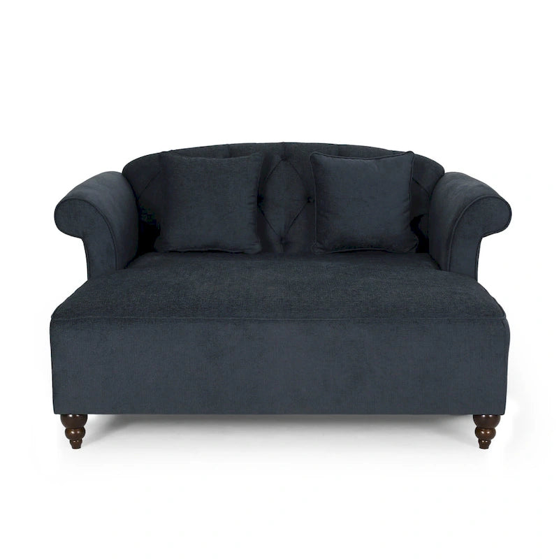 Divanetto con chaise longue imbottito in tessuto color Antracite 66 con gambe in betulla