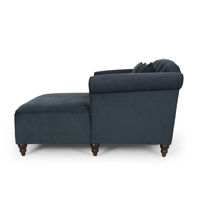 Divanetto con chaise longue imbottito in tessuto color Antracite 66 con gambe in betulla