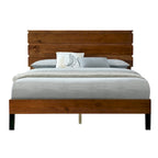 Struttura Letto Matrimoniale in Legno Massello Stile Mid-Century Modern con Testiera a Tre Pannelli, Nessuna Rete a Molle Necessaria, Marrone