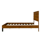 Struttura Letto Matrimoniale in Legno Massello Stile Mid-Century Modern con Testiera a Tre Pannelli, Nessuna Rete a Molle Necessaria, Marrone