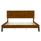 Struttura Letto Matrimoniale in Legno Massello Stile Mid-Century Modern con Testiera a Tre Pannelli, Nessuna Rete a Molle Necessaria, Marrone
