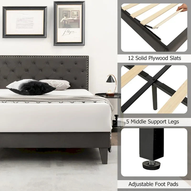 Base letto imbottita con testiera trapuntata
