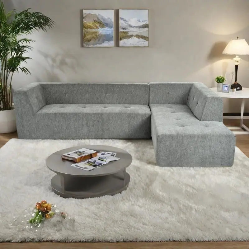112.2 Divano Letto Modulare a L in ciniglia con Design Libero e Nessun Montaggio Richiesto