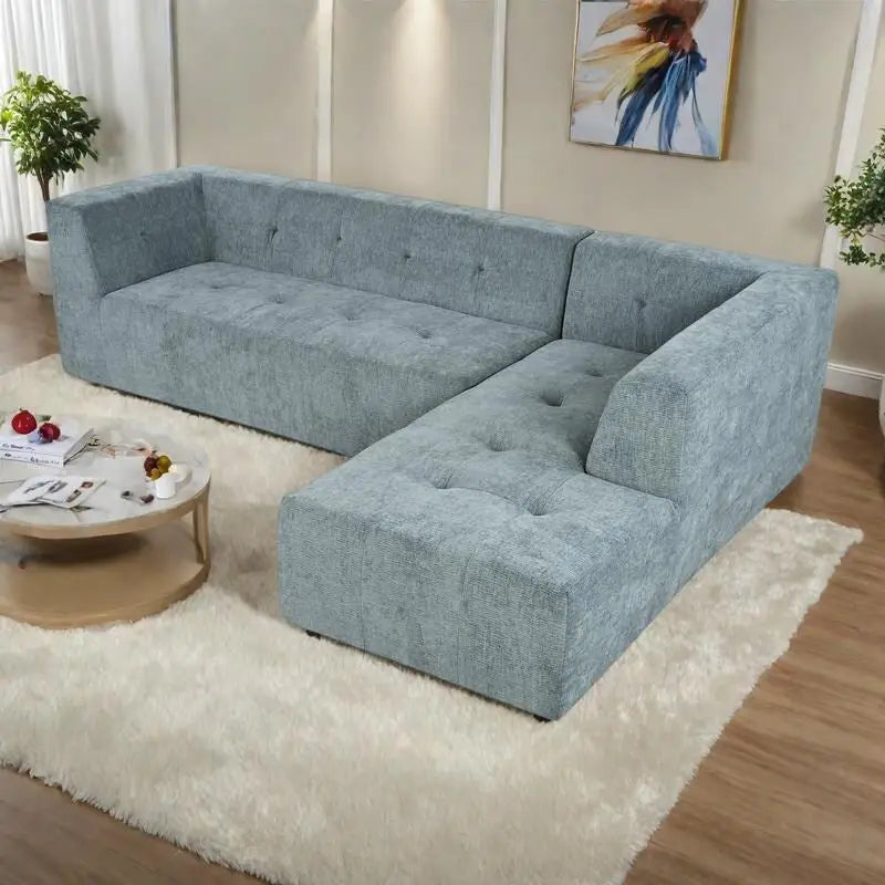 112.2 Divano Letto Modulare a L in ciniglia con Design Libero e Nessun Montaggio Richiesto