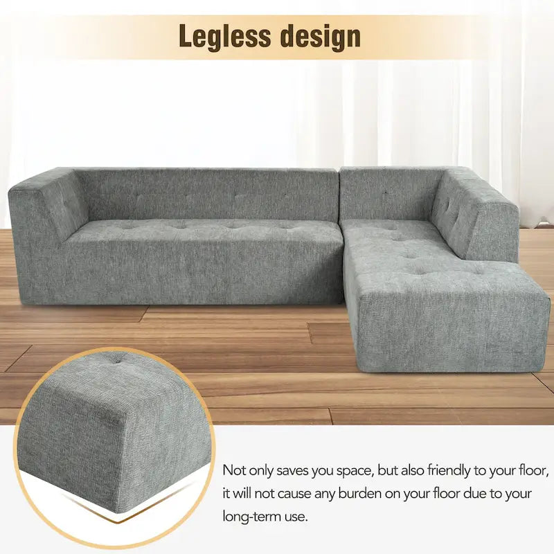 112.2 Divano Letto Modulare a L in ciniglia con Design Libero e Nessun Montaggio Richiesto