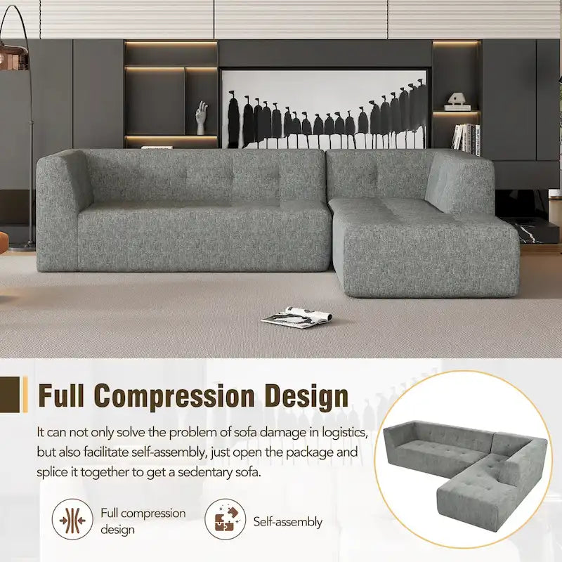 112.2 Divano Letto Modulare a L in ciniglia con Design Libero e Nessun Montaggio Richiesto