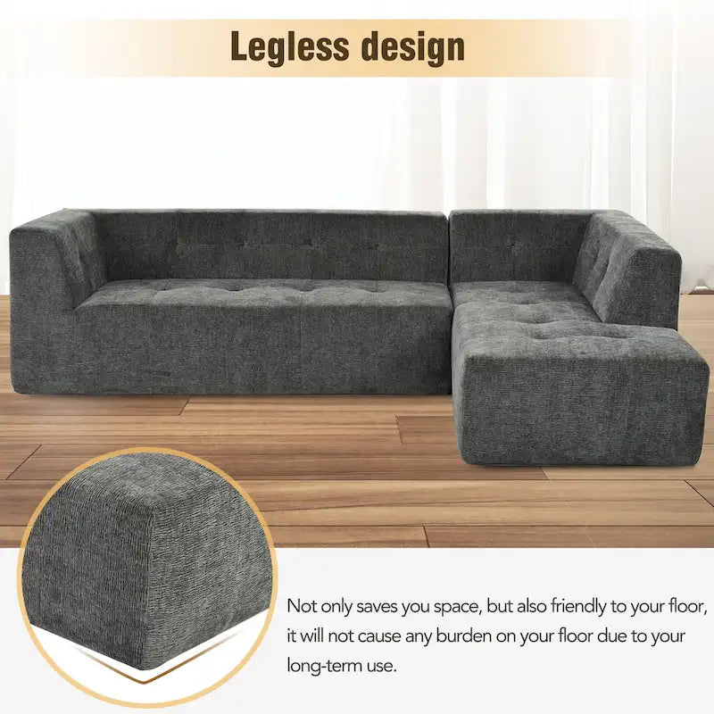 112.2 Divano Letto Modulare a L in ciniglia con Design Libero e Nessun Montaggio Richiesto