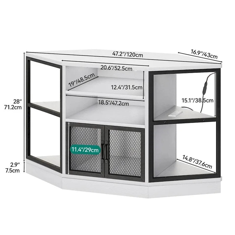 Mobile TV angolare con armadietti e luci LED - larghezza 119 cm