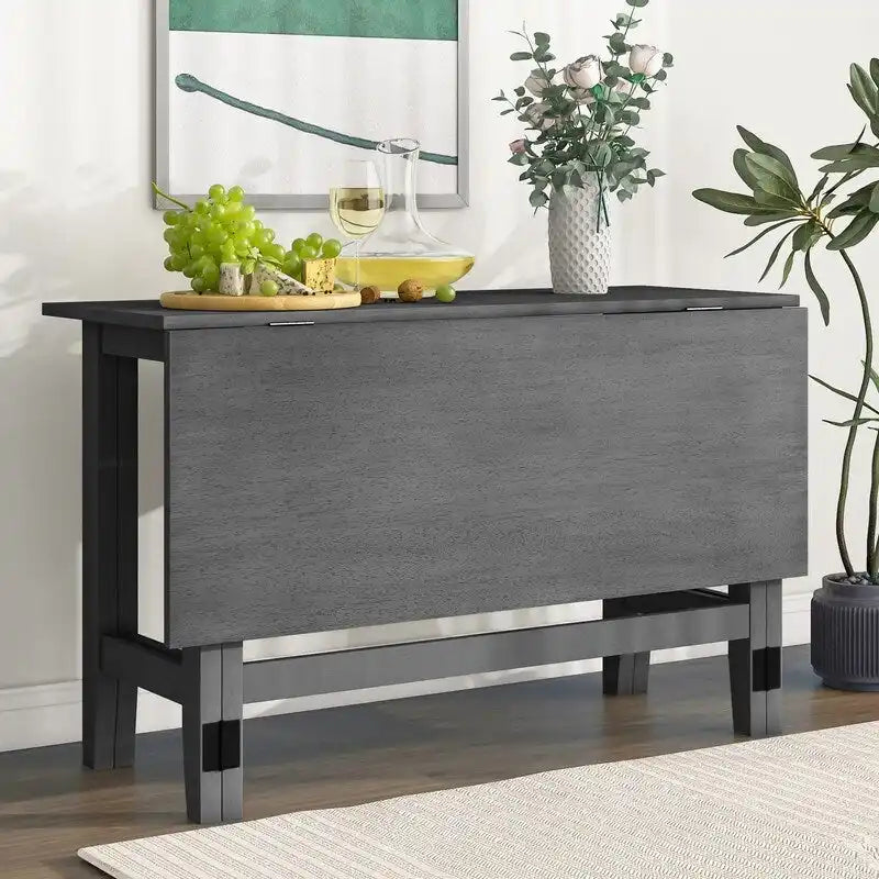 Tavolo da Pranzo Rustico con Ante a Ribalta - Design Salvaspazio in Stile Rustico con Piano in Legno Estensibile - 119.38 cm L x 91.44 cm P x 76.20 cm A
