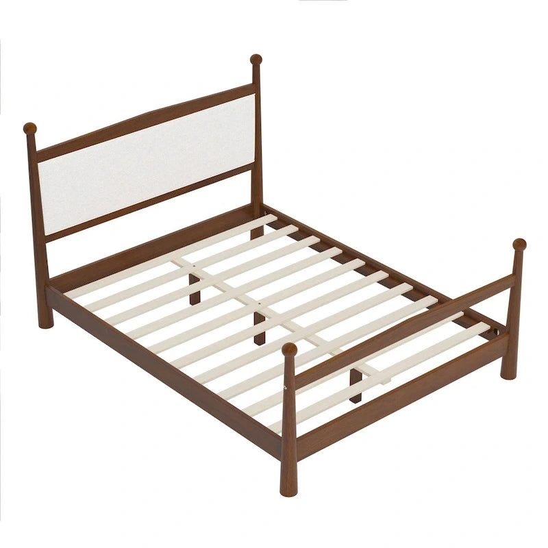 Letto a piattaforma con testiera imbottita in Bouclé, senza bisogno di rete, con doghe in legno, letto a basso profilo - Design minimalista