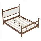 Letto a piattaforma con testiera imbottita in Bouclé, senza bisogno di rete, con doghe in legno, letto a basso profilo - Design minimalista