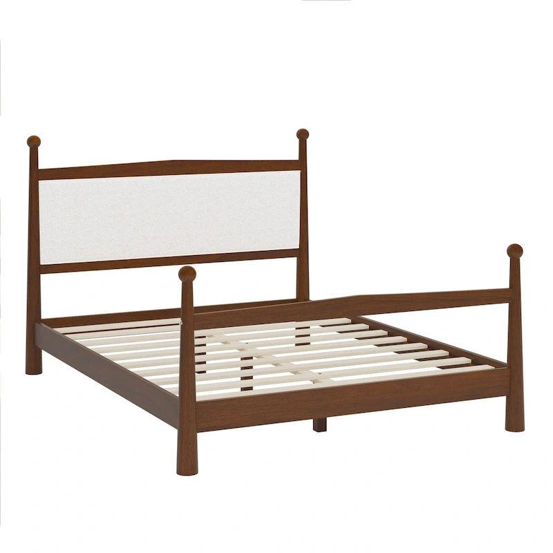Letto a piattaforma con testiera imbottita in Bouclé, senza bisogno di rete, con doghe in legno, letto a basso profilo - Design minimalista