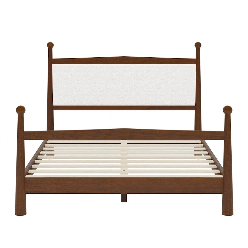 Letto a piattaforma con testiera imbottita in Bouclé, senza bisogno di rete, con doghe in legno, letto a basso profilo - Design minimalista