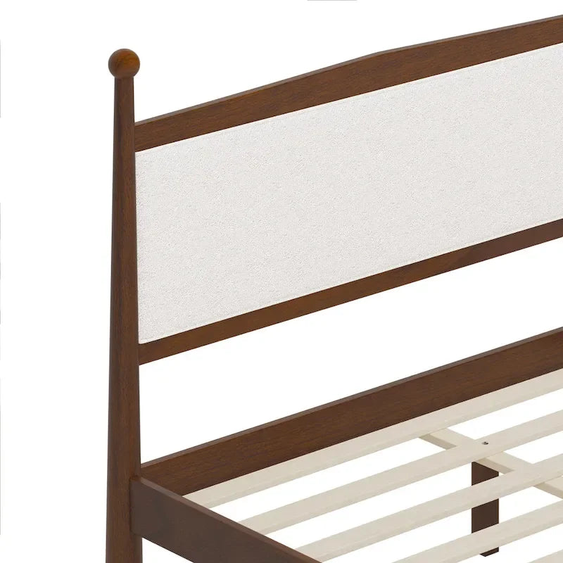 Letto a piattaforma con testiera imbottita in Bouclé, senza bisogno di rete, con doghe in legno, letto a basso profilo - Design minimalista