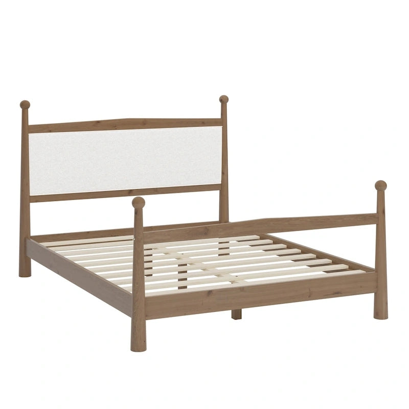 Letto a piattaforma con testiera imbottita in Bouclé, senza bisogno di rete, con doghe in legno, letto a basso profilo - Design minimalista