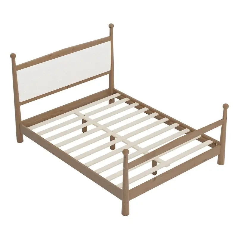 Letto a piattaforma con testiera imbottita in Bouclé, senza bisogno di rete, con doghe in legno, letto a basso profilo - Design minimalista