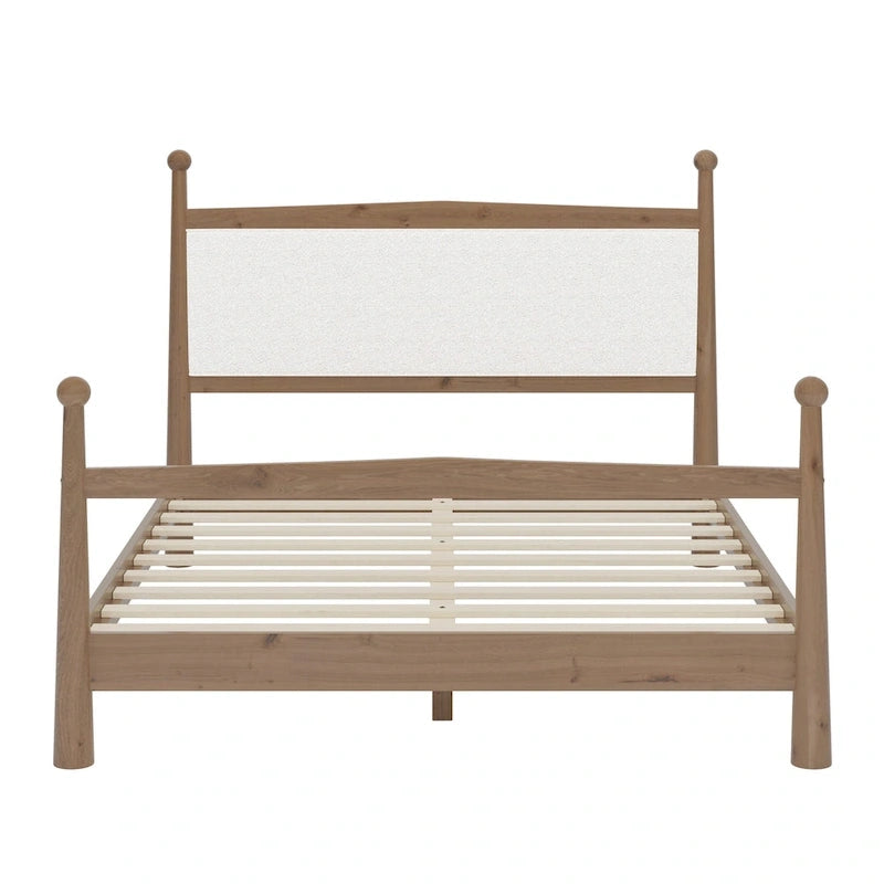 Letto a piattaforma con testiera imbottita in Bouclé, senza bisogno di rete, con doghe in legno, letto a basso profilo - Design minimalista
