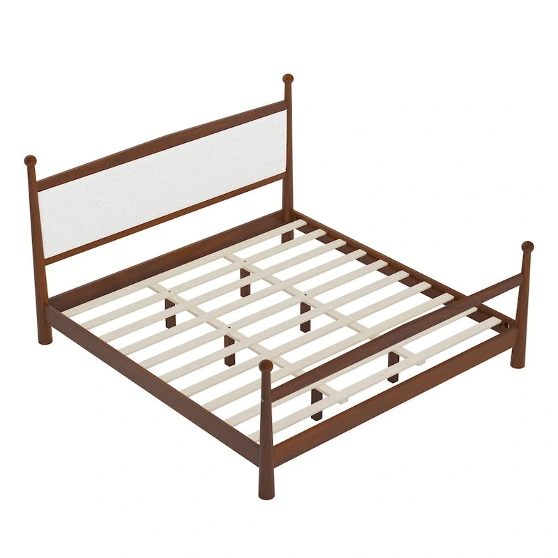 Letto a piattaforma con testiera imbottita in Bouclé, senza bisogno di rete, con doghe in legno, letto a basso profilo - Design minimalista