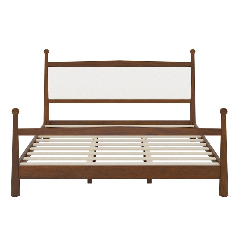 Letto a piattaforma con testiera imbottita in Bouclé, senza bisogno di rete, con doghe in legno, letto a basso profilo - Design minimalista