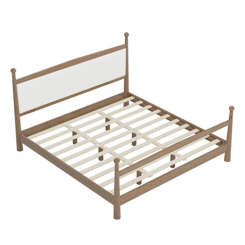 Letto a piattaforma con testiera imbottita in Bouclé, senza bisogno di rete, con doghe in legno, letto a basso profilo - Design minimalista