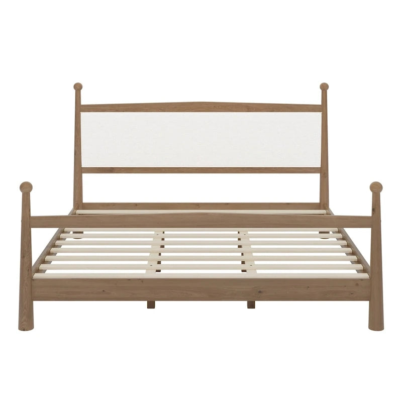 Letto a piattaforma con testiera imbottita in Bouclé, senza bisogno di rete, con doghe in legno, letto a basso profilo - Design minimalista