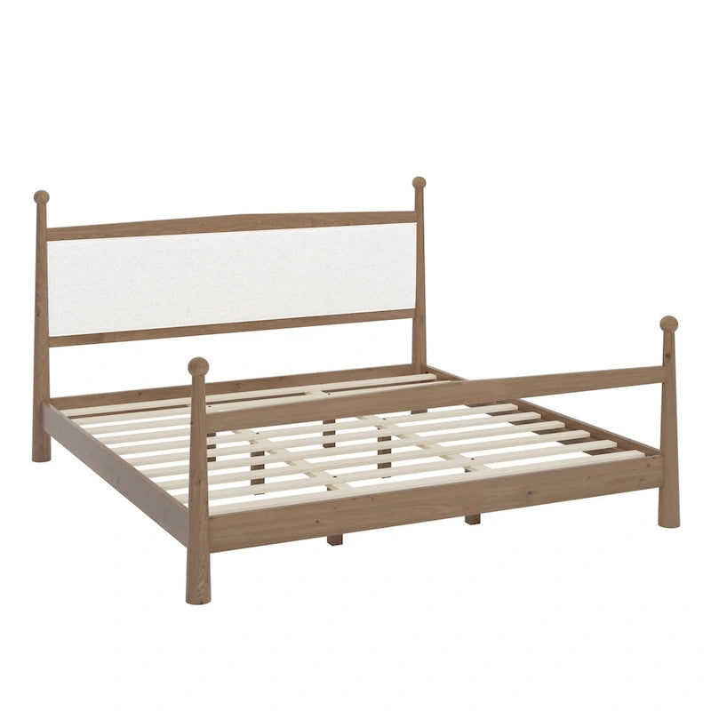 Letto a piattaforma con testiera imbottita in Bouclé, senza bisogno di rete, con doghe in legno, letto a basso profilo - Design minimalista