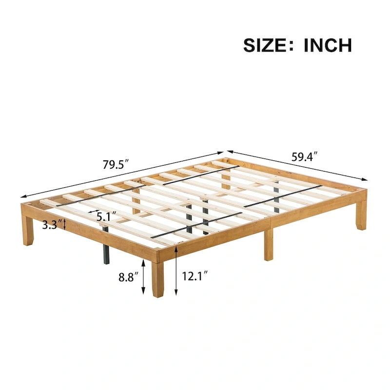 Letto a piattaforma matrimoniale in legno con robuste doghe in legno per camera da letto