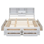 Moderno letto a piattaforma in legno con testiera portaoggetti e 8 cassetti per la camera da letto