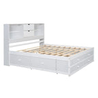 Moderno letto a piattaforma in legno con testiera portaoggetti e 8 cassetti per la camera da letto