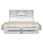 Moderno letto a piattaforma in legno con testiera portaoggetti e 8 cassetti per la camera da letto