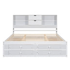 Moderno letto a piattaforma in legno con testiera portaoggetti e 8 cassetti per la camera da letto