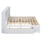 Moderno letto a piattaforma in legno con testiera portaoggetti e 8 cassetti per la camera da letto