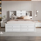 Moderno letto a piattaforma in legno con testiera portaoggetti e 8 cassetti per la camera da letto