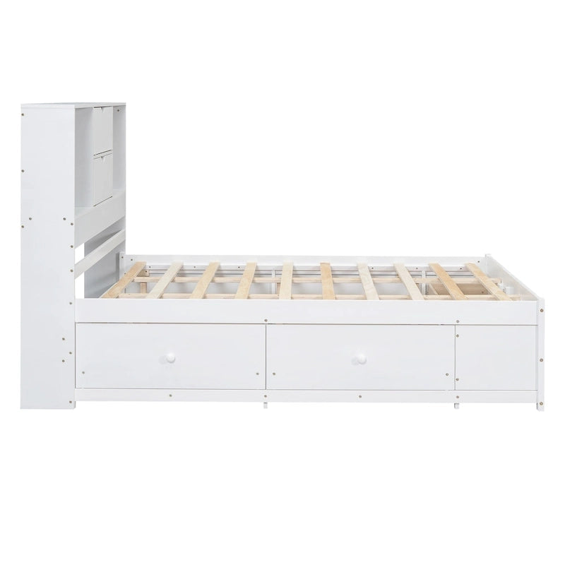 Moderno letto a piattaforma in legno con testiera portaoggetti e 8 cassetti per la camera da letto