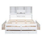 Moderno letto a piattaforma in legno con testiera portaoggetti e 8 cassetti per la camera da letto