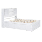 Moderno letto a piattaforma in legno con testiera portaoggetti e 8 cassetti per la camera da letto