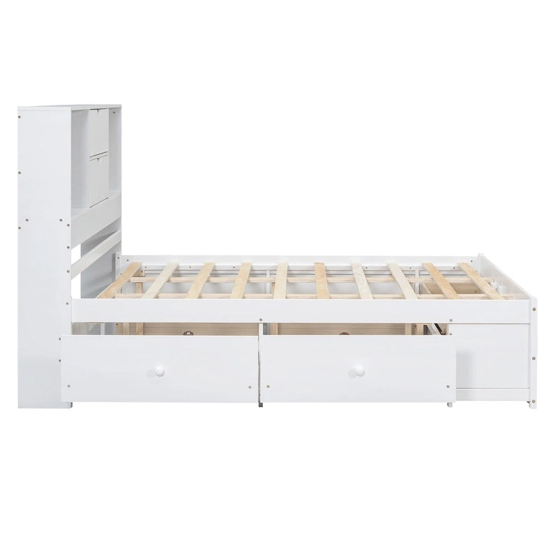 Moderno letto a piattaforma in legno con testiera portaoggetti e 8 cassetti per la camera da letto