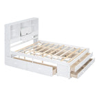 Moderno letto a piattaforma in legno con testiera portaoggetti e 8 cassetti per la camera da letto