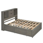 Moderno letto a piattaforma in legno con testiera portaoggetti e 8 cassetti per la camera da letto