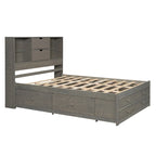 Moderno letto a piattaforma in legno con testiera portaoggetti e 8 cassetti per la camera da letto
