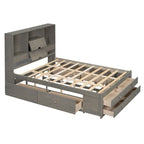 Moderno letto a piattaforma in legno con testiera portaoggetti e 8 cassetti per la camera da letto