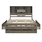Moderno letto a piattaforma in legno con testiera portaoggetti e 8 cassetti per la camera da letto