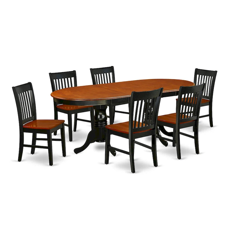 Tavolo Ovale da Sala da Pranzo e Sedie in Legno, Nero e Ciliegio (Opzioni Pezzi)