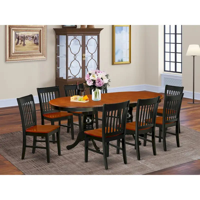 Tavolo Ovale da Sala da Pranzo e Sedie in Legno, Nero e Ciliegio (Opzioni Pezzi)