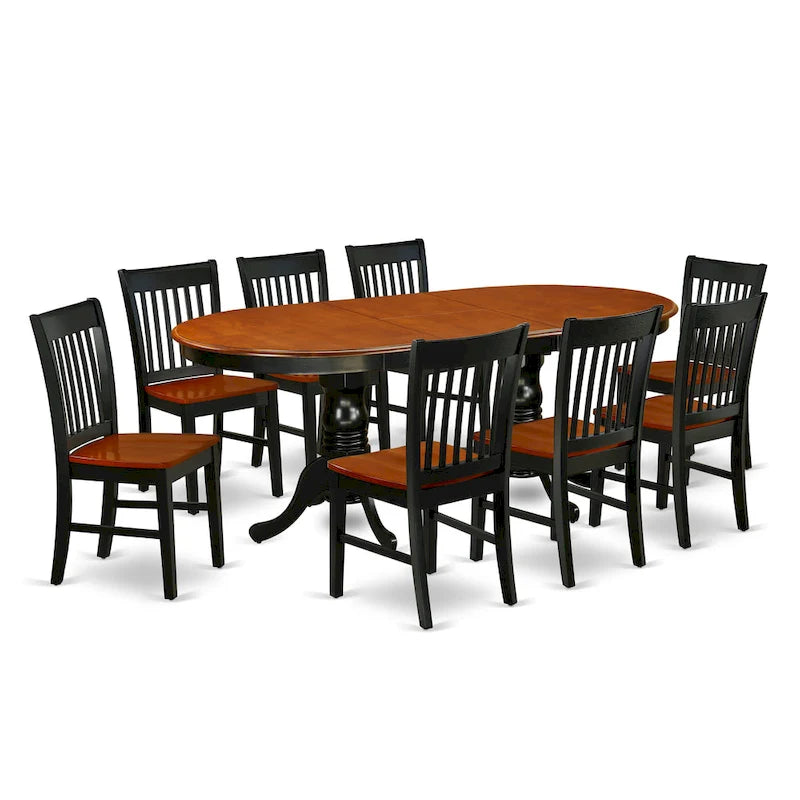 Tavolo Ovale da Sala da Pranzo e Sedie in Legno, Nero e Ciliegio (Opzioni Pezzi)