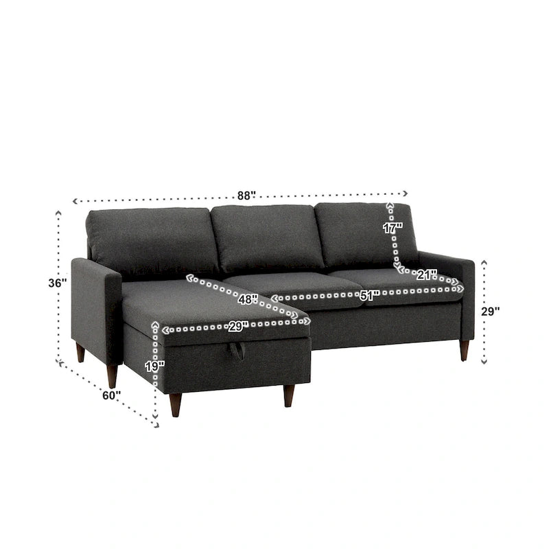 Divano ad angolo con chaise longue contenitore