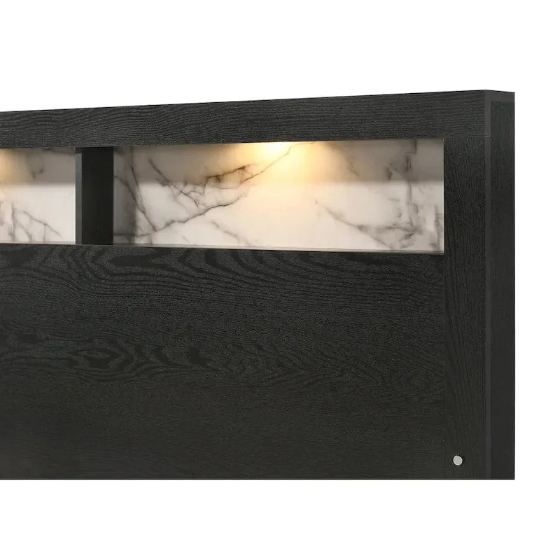 Camera da letto con pannello libreria a LED nera 5 pezzi